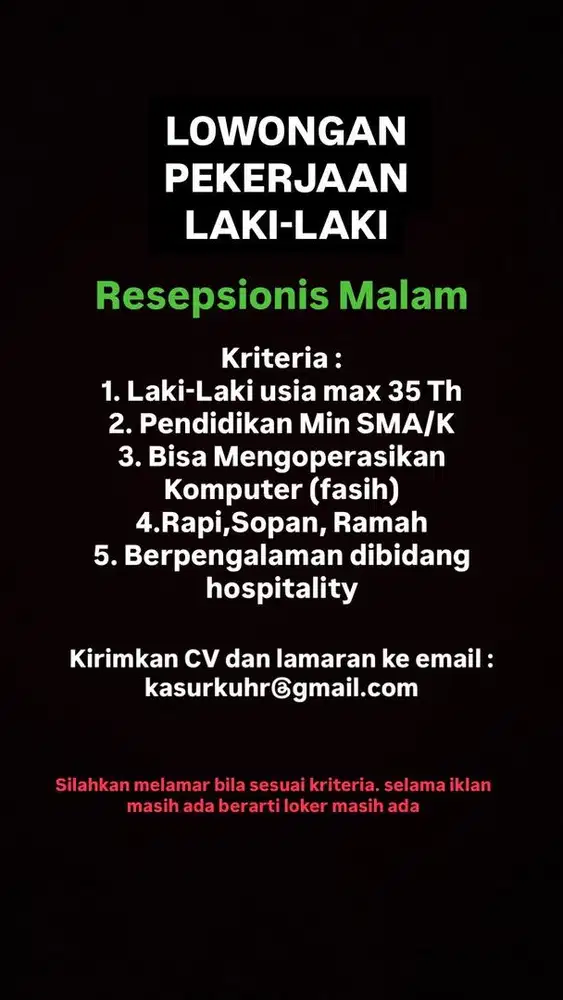 LOWONGAN KHUSUS LAKI-LAKI