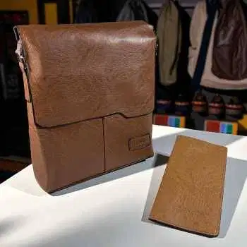 Tas Selempang Pria Messenger Bag PU Leather dengan Dompet