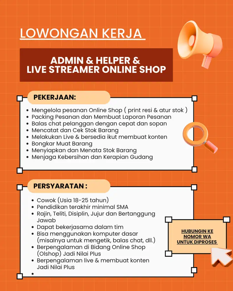 ADMIN & HELPER & STREAMER ONLINE SHOP [KARYAWAN TETAP]