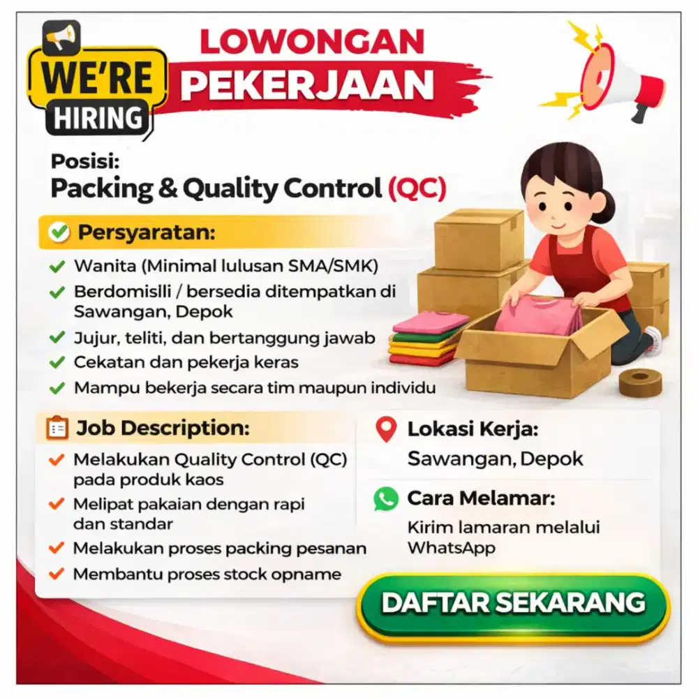 LOWONGAN KERJA STAFF PRODUKSI & PACKING ONLINE SHOP