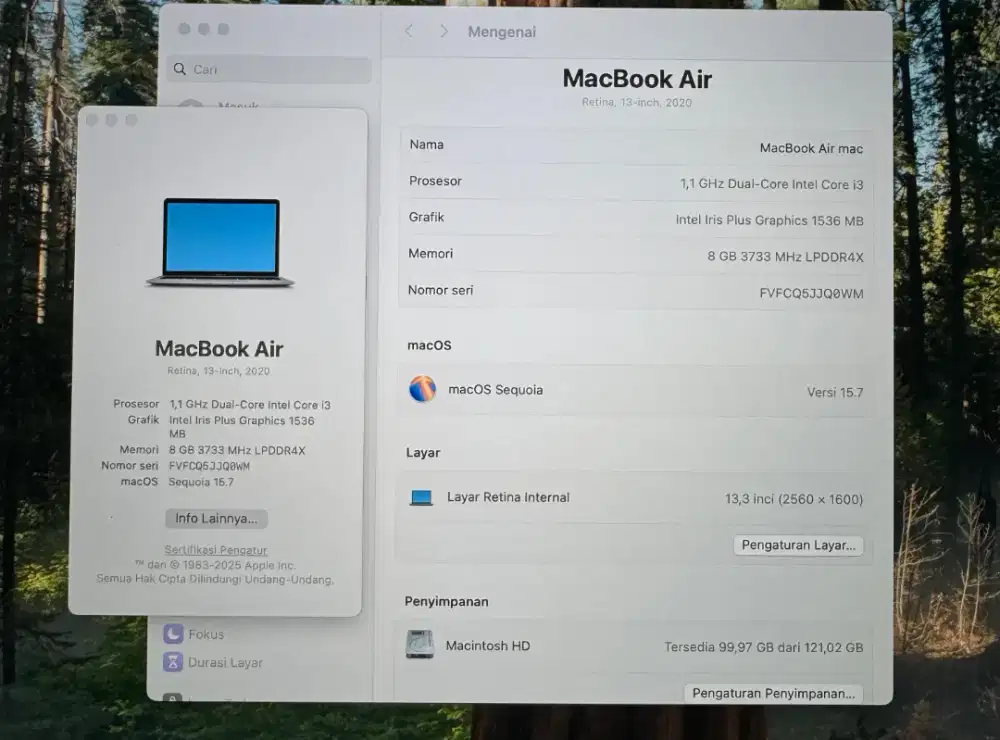 Macbook Air 2020 13 Inch Ram 8 Ssd 128 Core I3 buat desain editing
