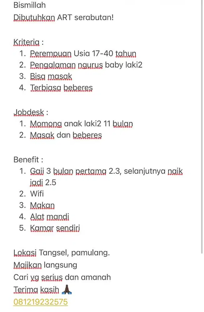 Dibutuhkan ART Serabutan