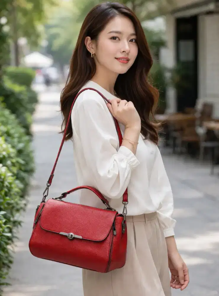 Tas wanita sling bag kulit warna merah