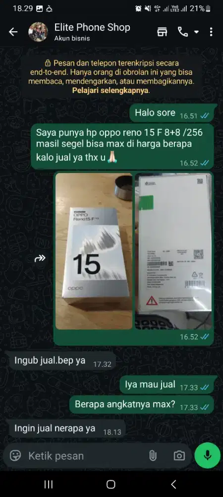 Banting Harga] Oppo Reno 15f 8/256GB - Baru/BNIB - Murah Banget!