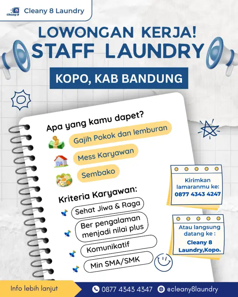 Di butuhkan karyawan laundry