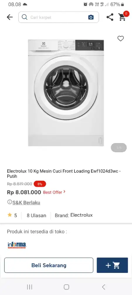 PROMO KREDIT ELECTROLUX 10 KG MESIN CUCI FRONT LOADING