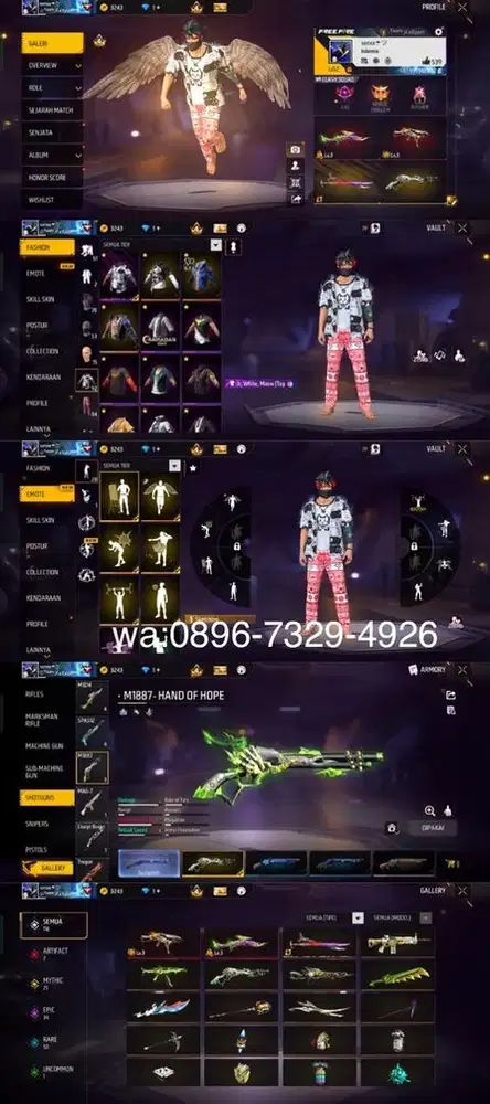 STOK AKUN FF SPEK POLOSAN SG LUMUT LOG GOGGLE