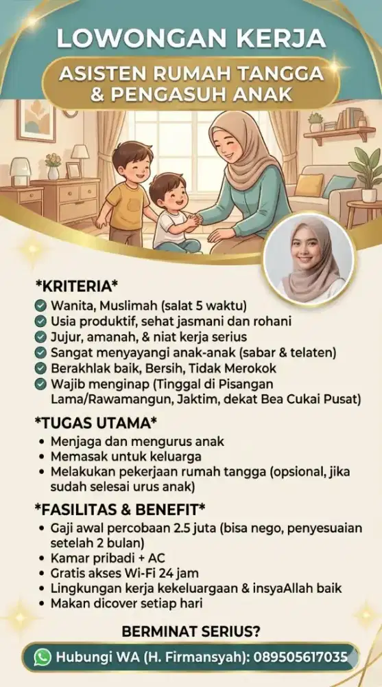 Lowongan Pekerjaan ART dan pengasuh anak