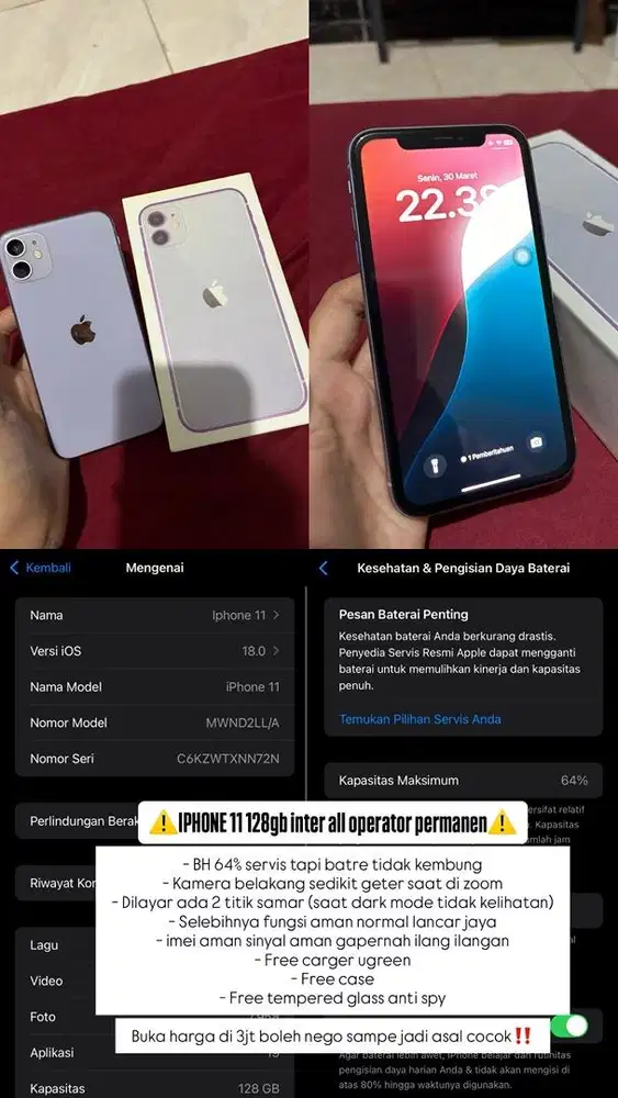 Iphone 11 128gb inter all operator permanen