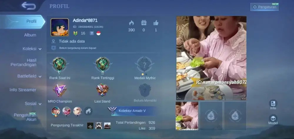 Jual akun mobile legend