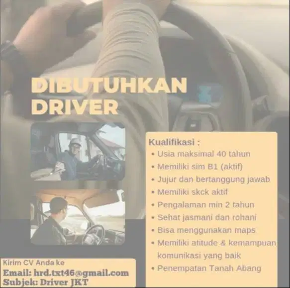 Dibutuhkan segera Supir