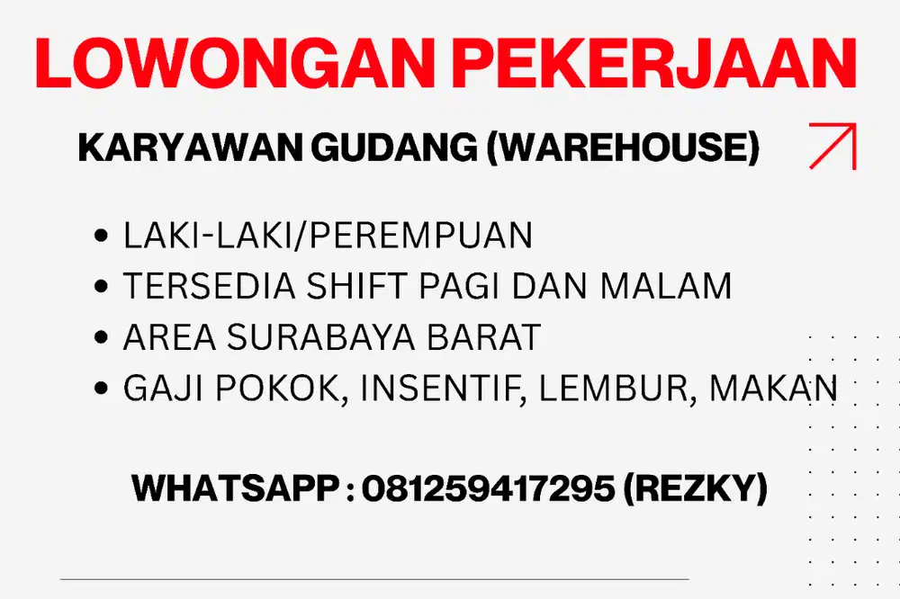 LOWONGAN KARYAWAN GUDANG AREA SURABAYA BARAT (BENOWO)