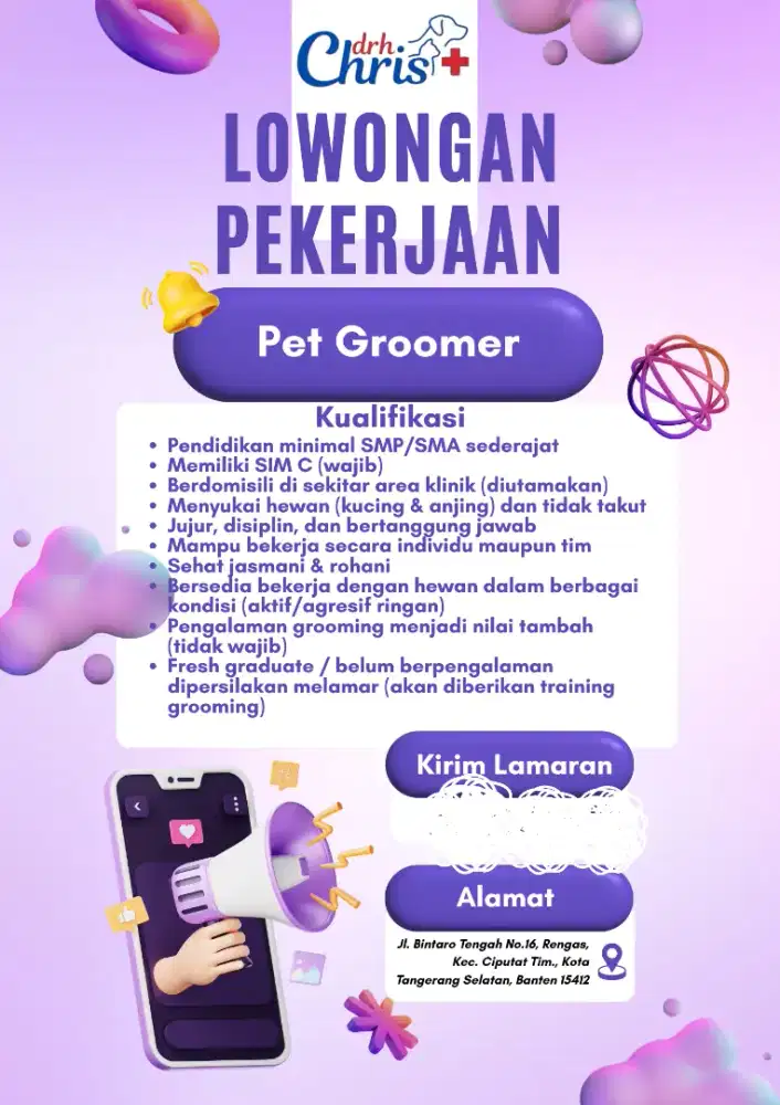 Lowongan Pet Groomer – Praktek Dokter Hewan Chris