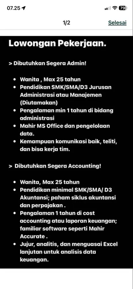 DIBUTUHKAN ADMIN, TELEMARKETING, ACCOUNTING & SUPIR SECEPATNYA