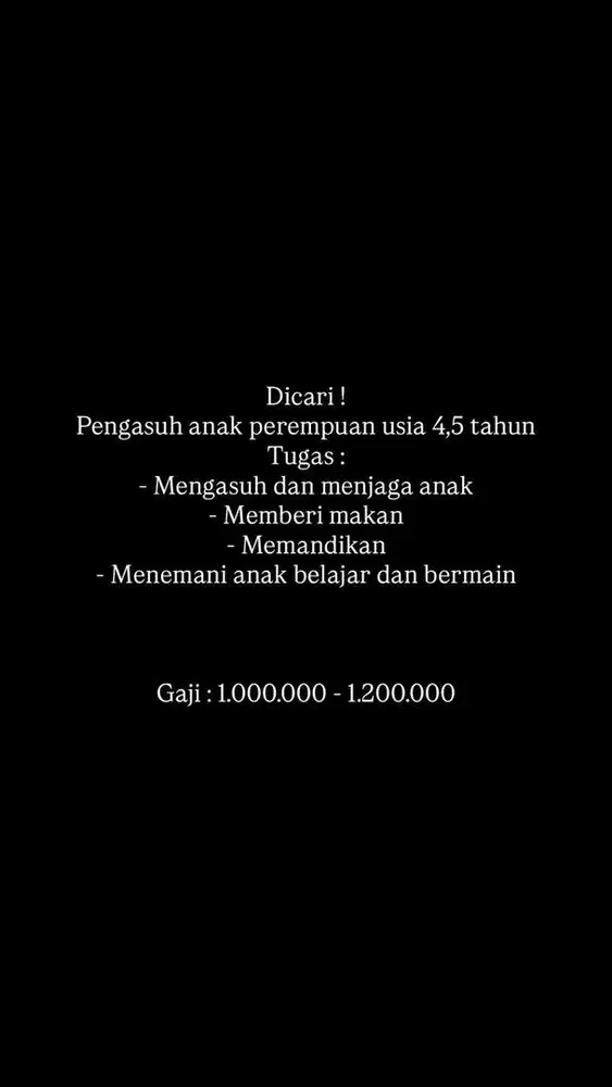 Dicari Pengasuh anak usia 4,5 tahun