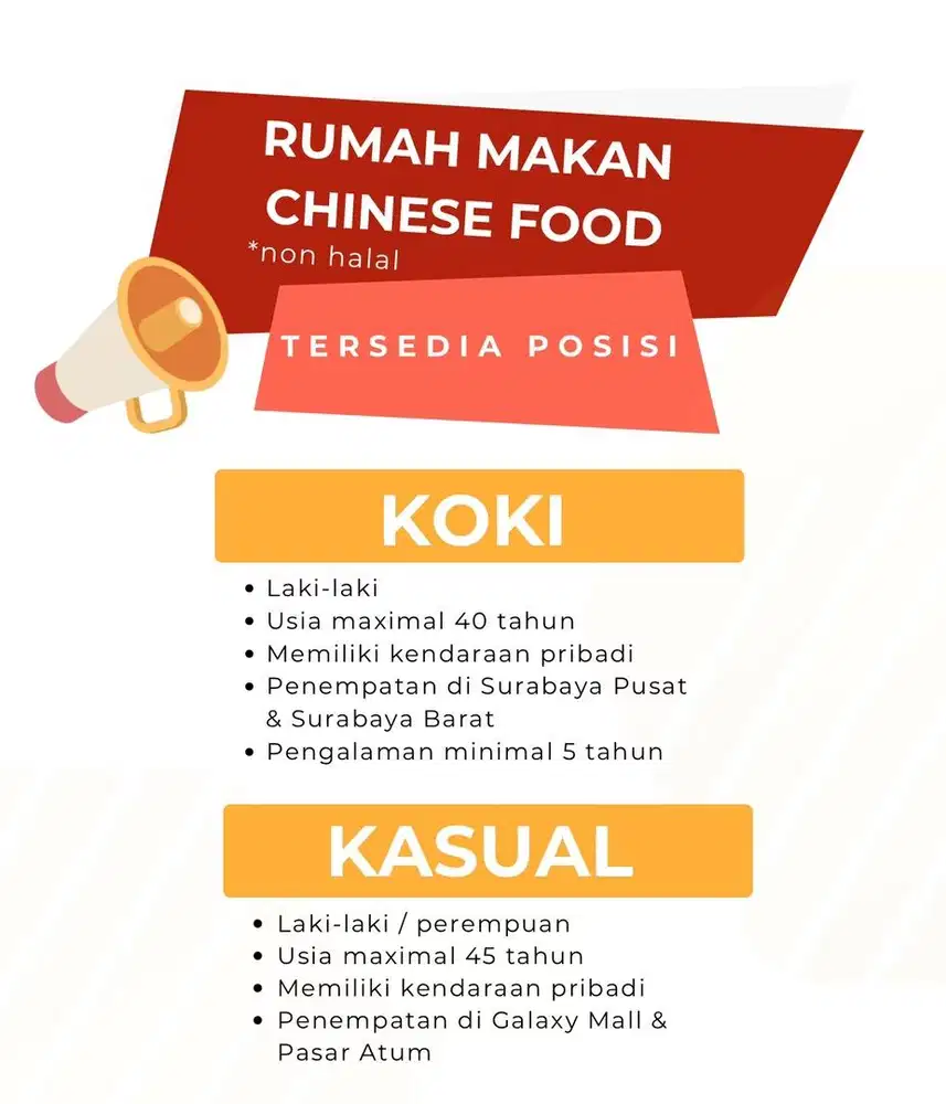 WE ARE HIRING! RUMAH MAKAN CHINESE FOOD