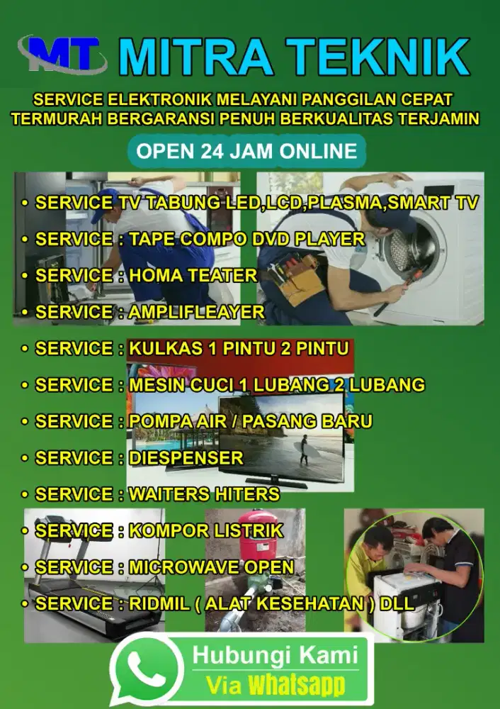 SERVICE TV LED, LCD TEP DVD, MESIN CUCI, POMPA AIR DAN PASANG BARU DLL