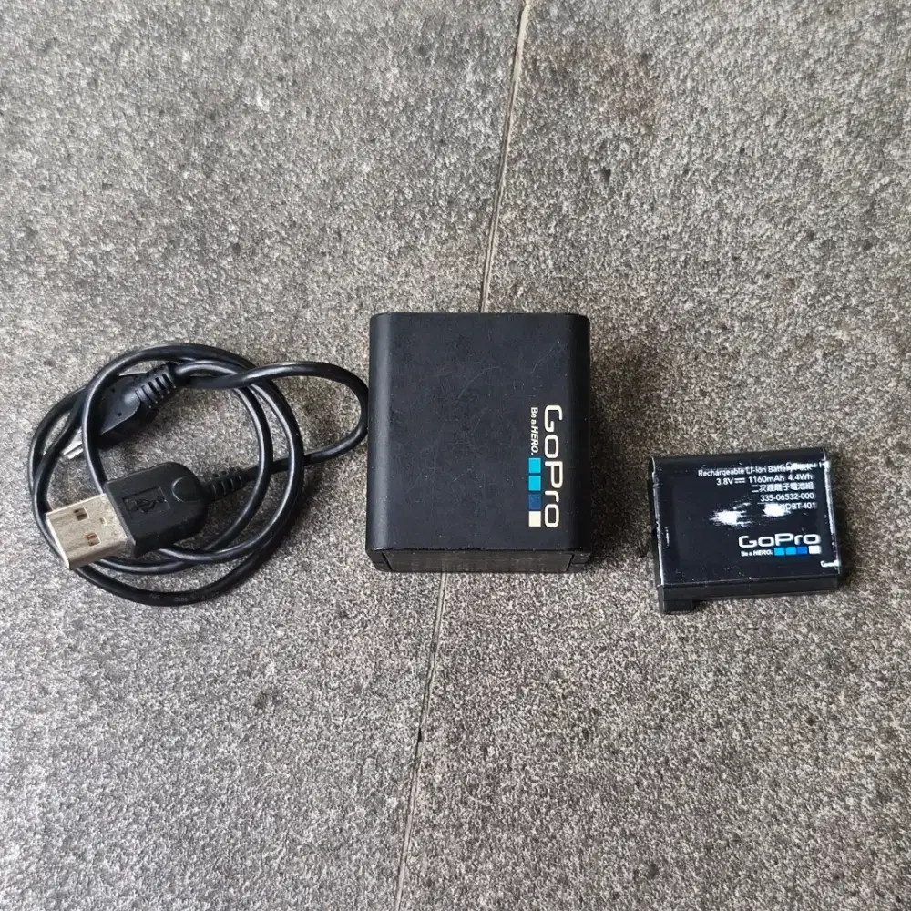 Charger baterai gopro hero 4 2slot + baterai batrai gopro original