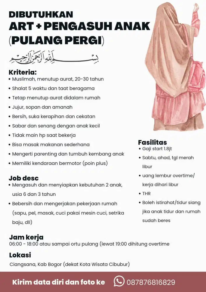 Dibutuhkan ART Momong PP Ciangsana Kota Wisata