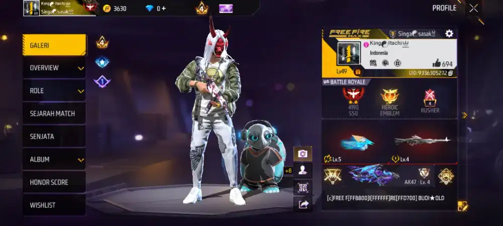 Akun free fire sultan