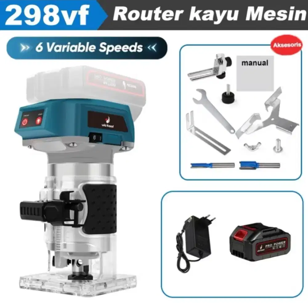Mesin Profil Kayu Batre Victool Cordless Trimmer Router DC