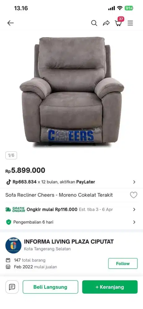 sofa recliner empuk besar informa