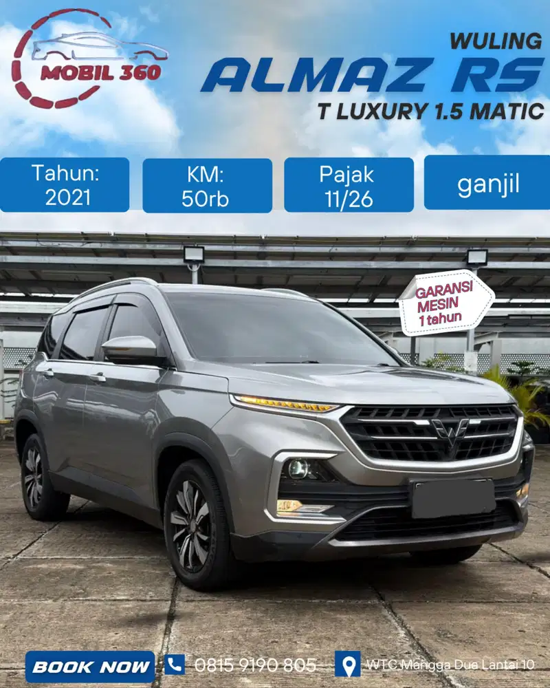 Wuling Almaz RS exlusive matic tahun 2021 warna abu abu