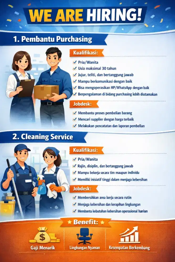 Loker pembantu purchasing dan OB