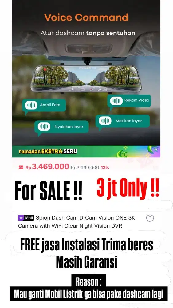 [JUAL MURAH + FREE INSTALASI] Dashcam DrCam Vision ONE 3K Camera