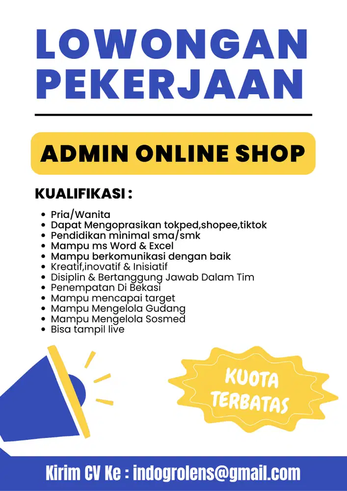 Lowongan Kerja Admin Online Shop
