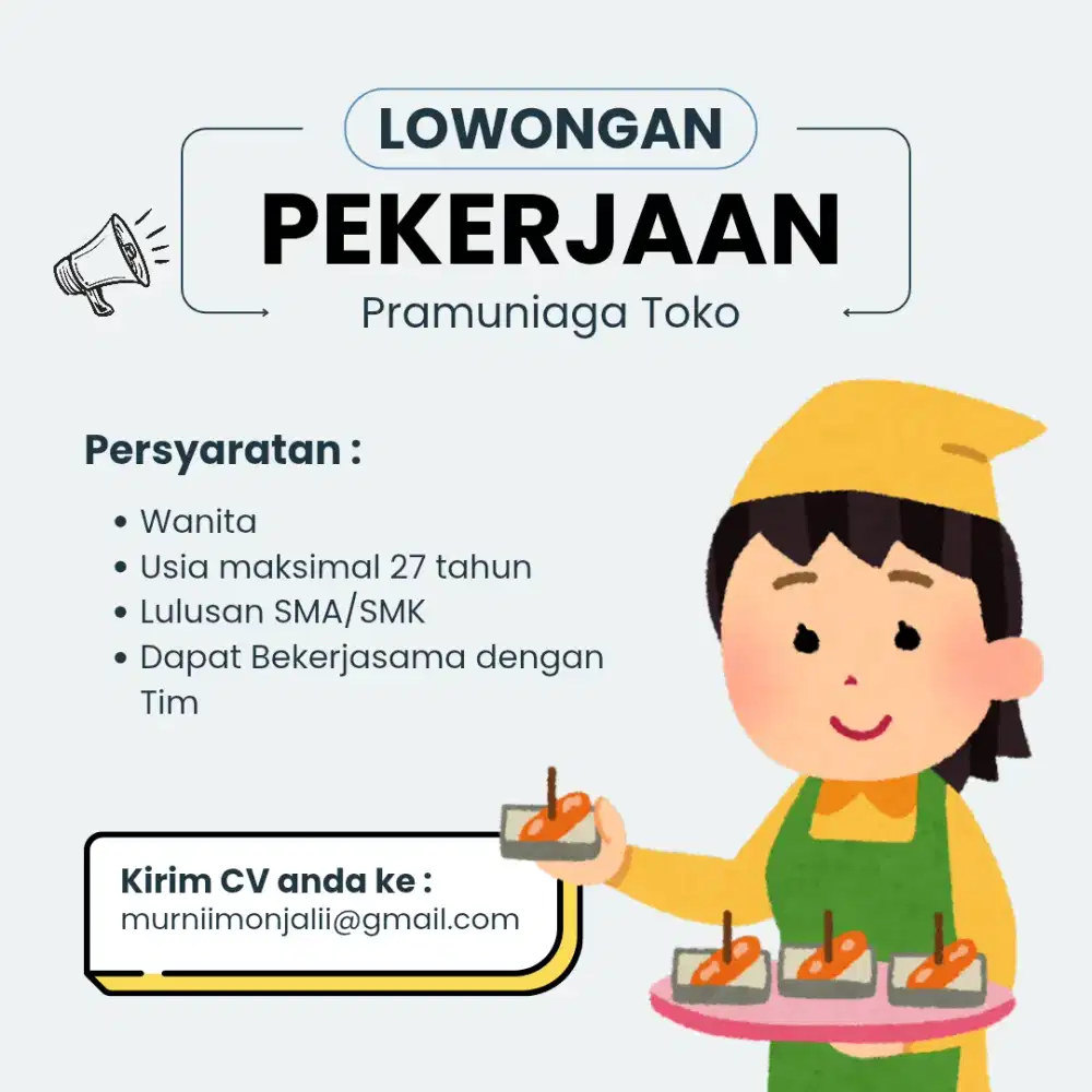 Dibutuhkan Pramuniaga Toko Roti