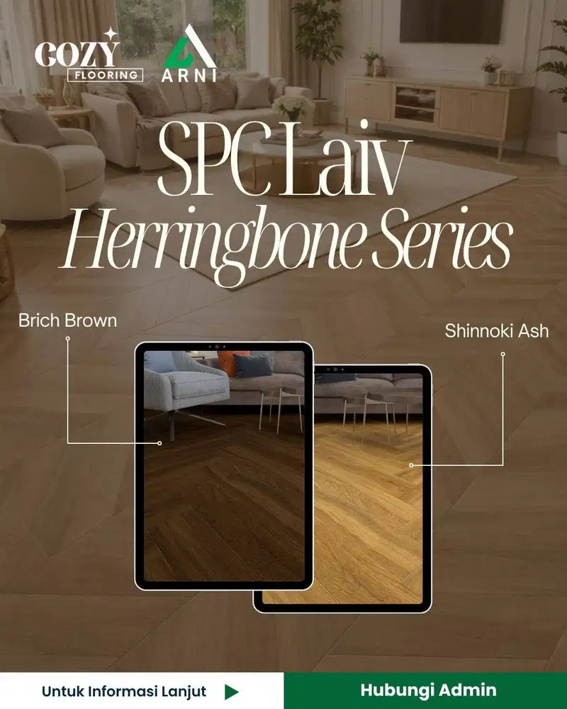 SPC Laiv Herringbone series motif wood tebal 4mm + 1mm IXPE