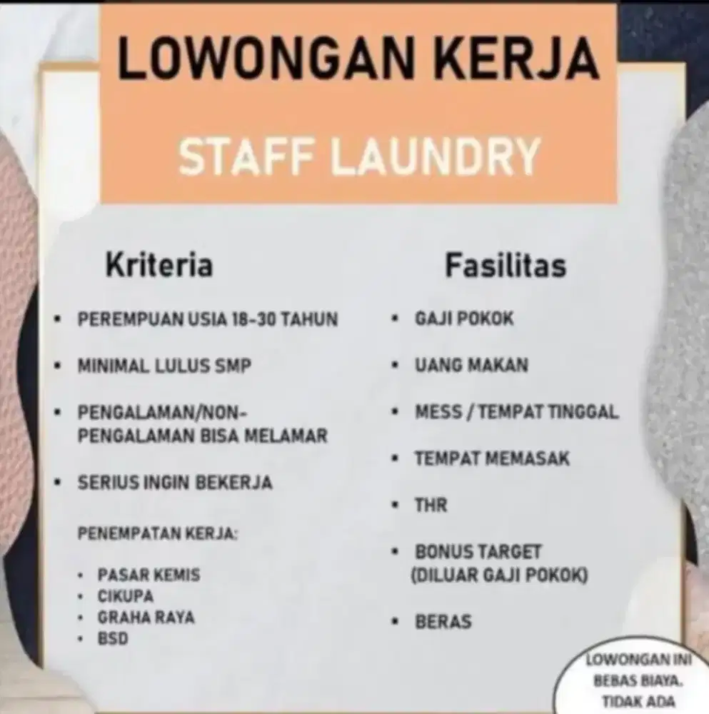Dibutuhkan Cepat Karyawati Laundry