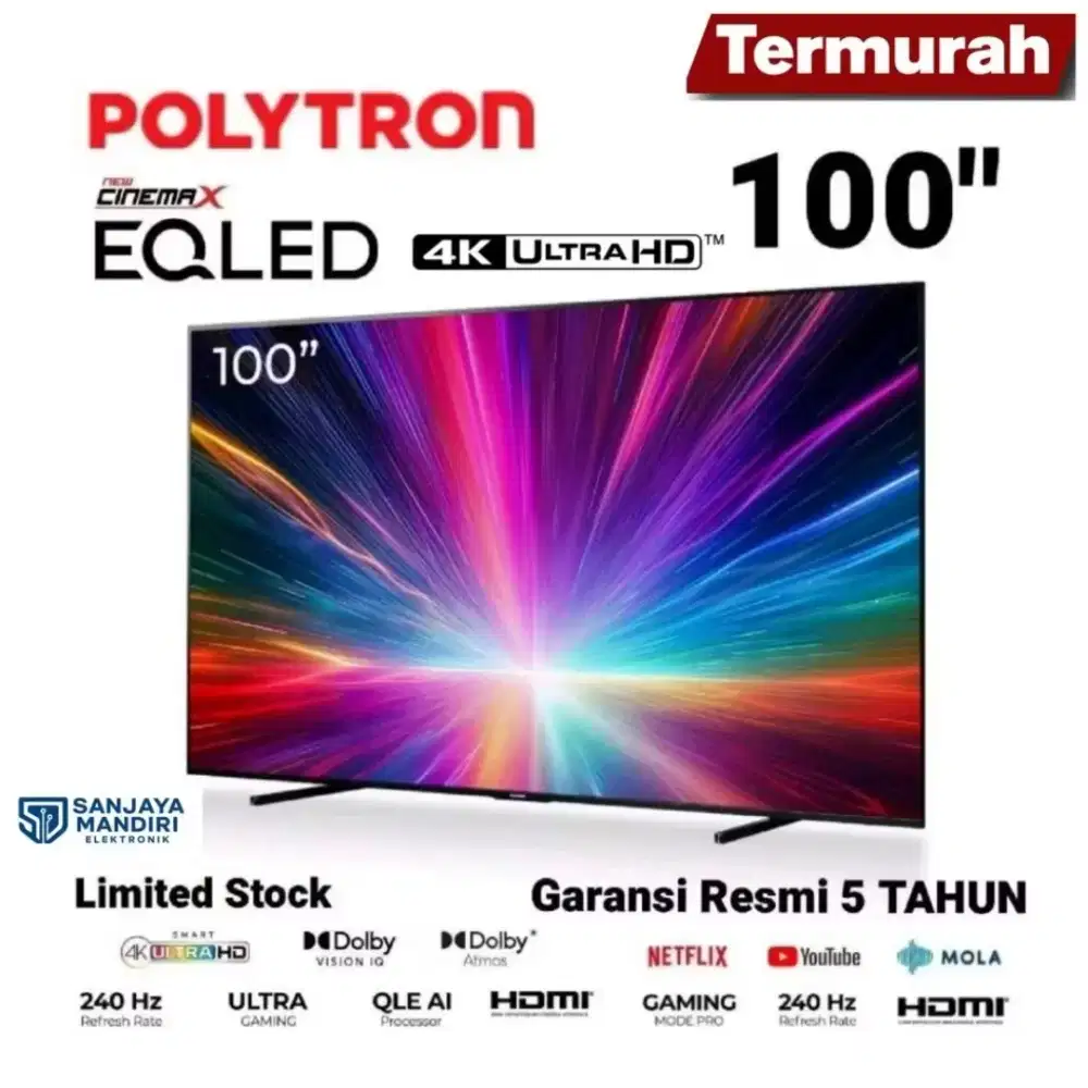 POLYTRON EQLED 4K Smart Google TV 100 Inch Gaming TV 240Hz Dolby Atmos