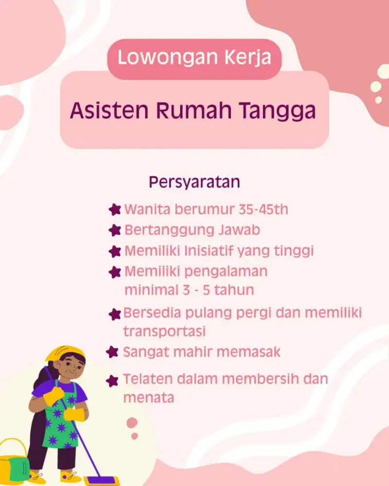 LOWONGAN KERJA ASISTEN RUMAH TANGGA