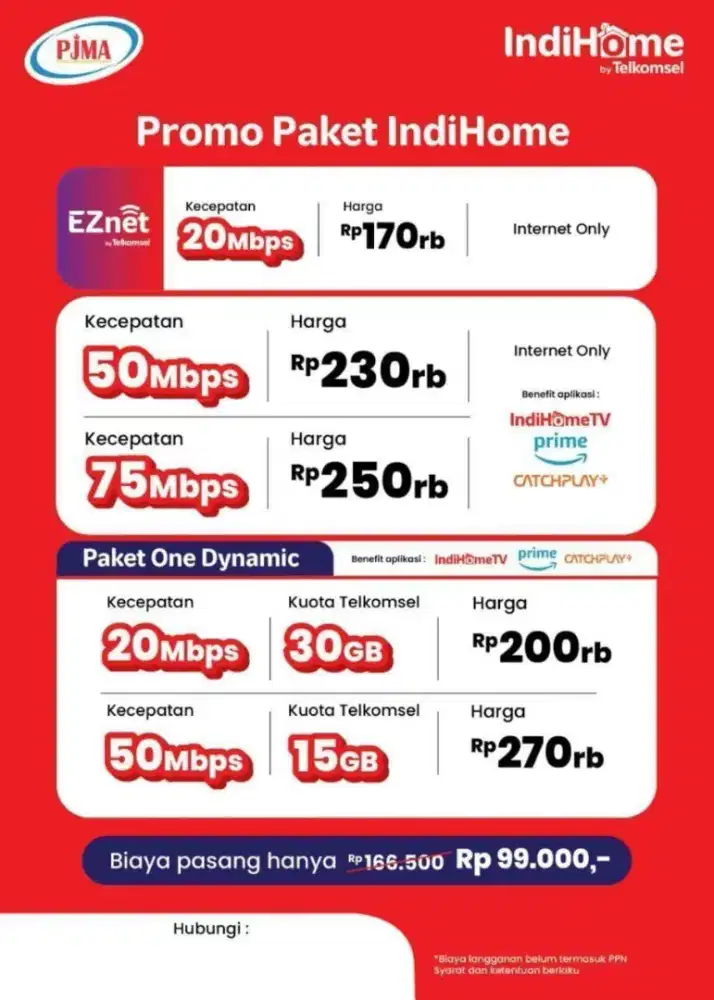 Daftar pemasangan Indihome 20 Mbps unlimited murah