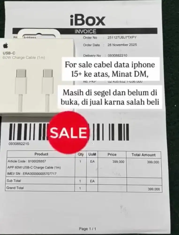 New Kabel data Type C iphone 15 plus