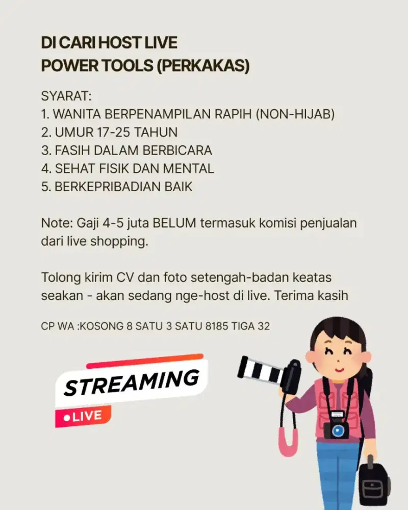 LOKER HOST LIVE POWER TOOLS/PERKAKAS
