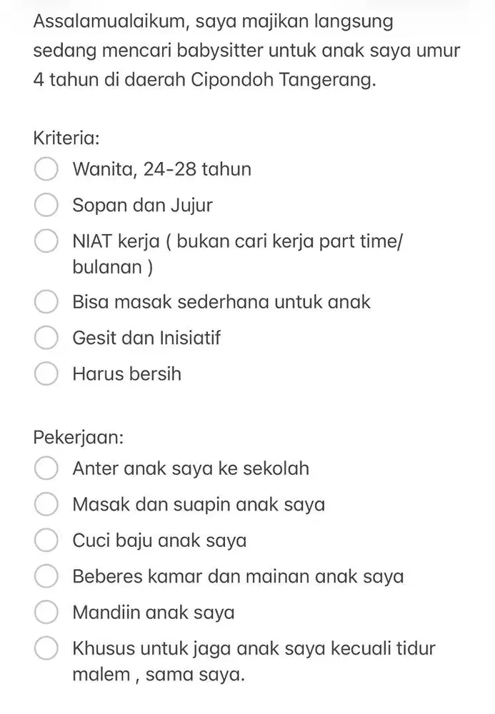 Lowongan Babysitter ART