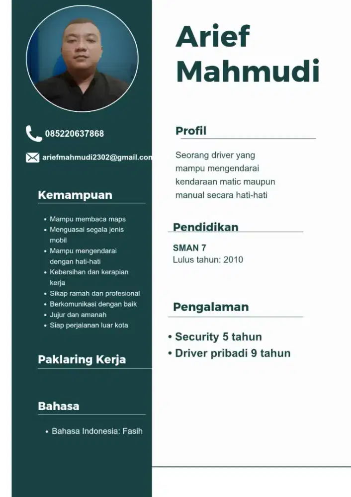 Menacari lowongan kerja driver pribadi sim A aktif