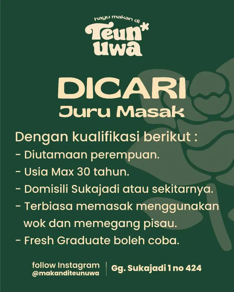 Lowongan Kerja Juru Masak