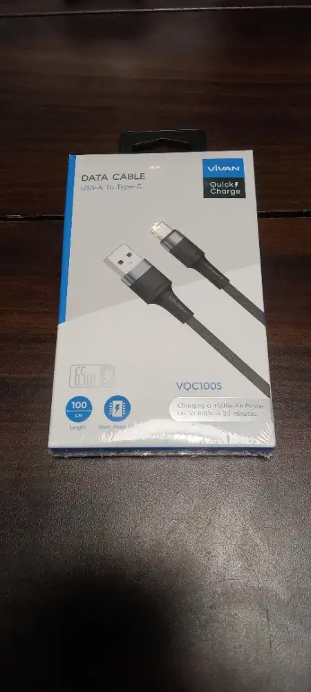 Vivan VQC100S Kabel Data Charger USB Type C Smart Protection 65W QC