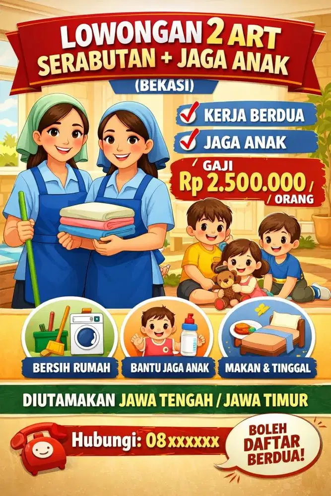 ART Serabutan Jaga Anak Menginap di Bekasi (2 Orang)