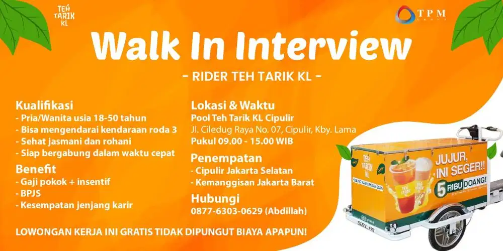 Loker Riders / Barista Mobile Teh Tarik KL