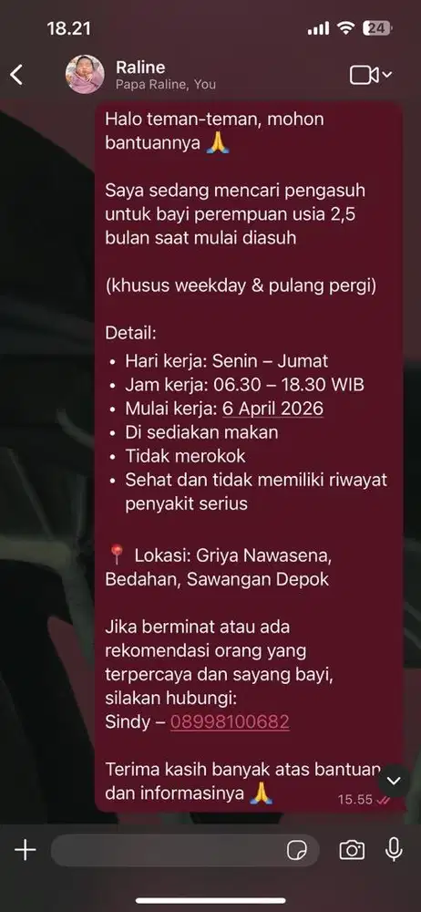 Urus bayi pulang pergi weekday