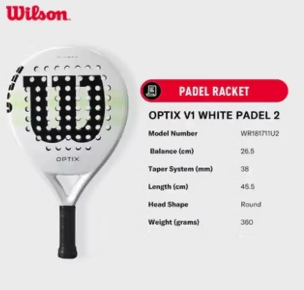 Raket padel Wilson optix white v1 like new mulus 2025