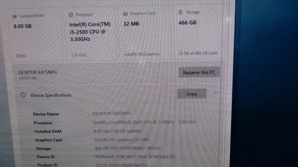 PC core i5 Ram 8gb kondisi normal/ok