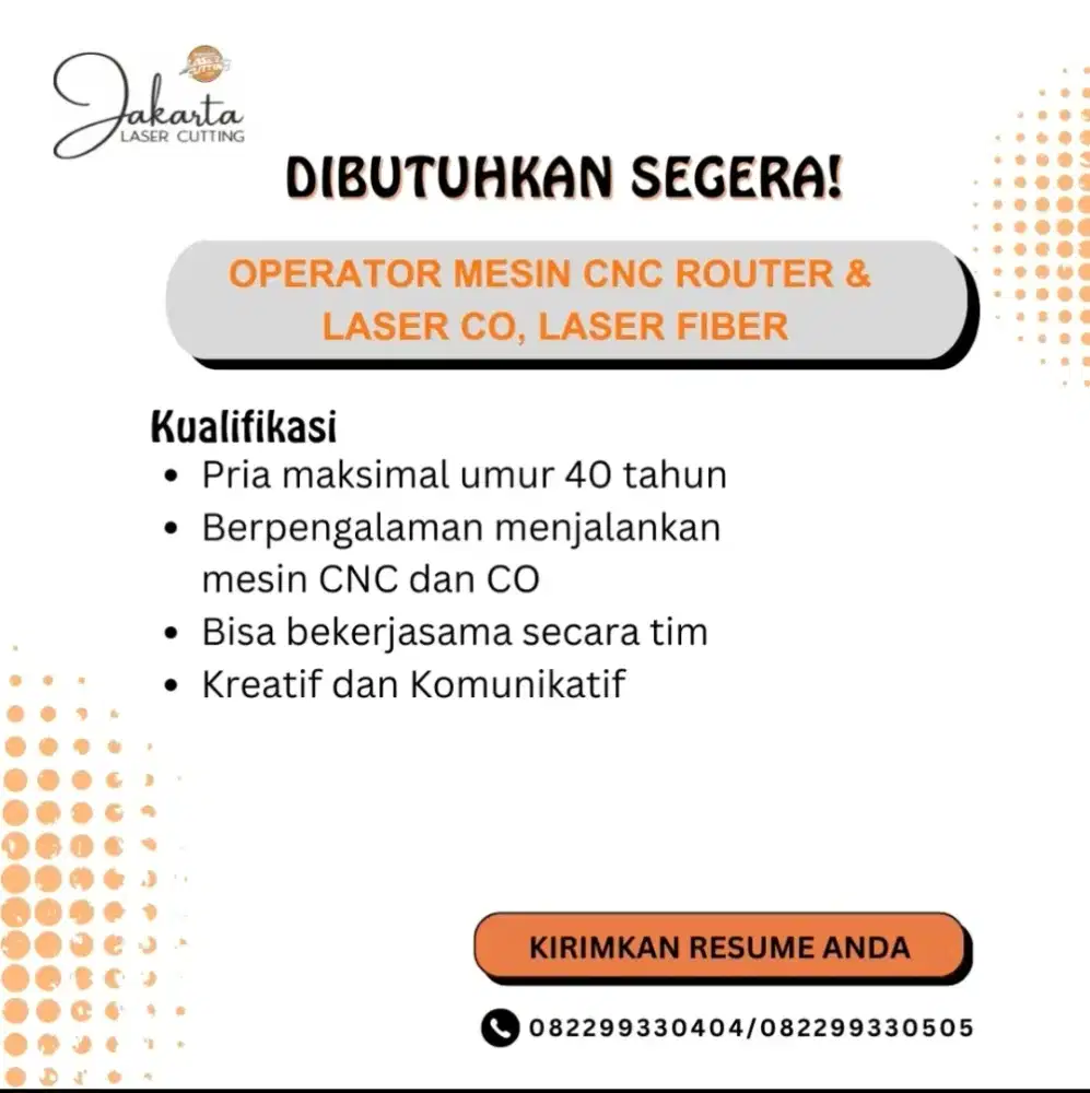 Operator mesin Laser CO & Mesin Router & Laser Fiber