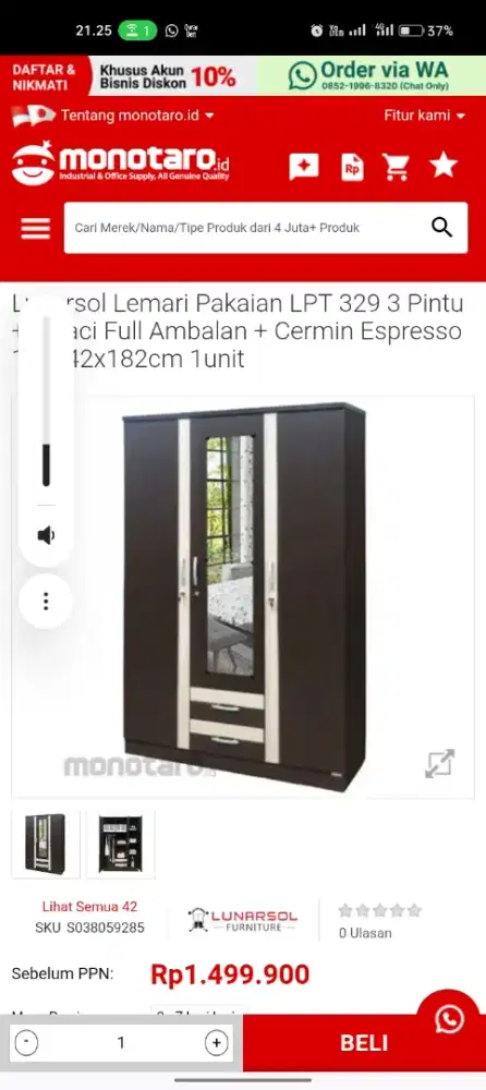 lemari 3 pintu ukuran 120×42×182cm