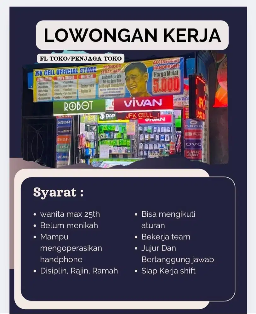 Di butuhkan segera untuk jaga toko konter